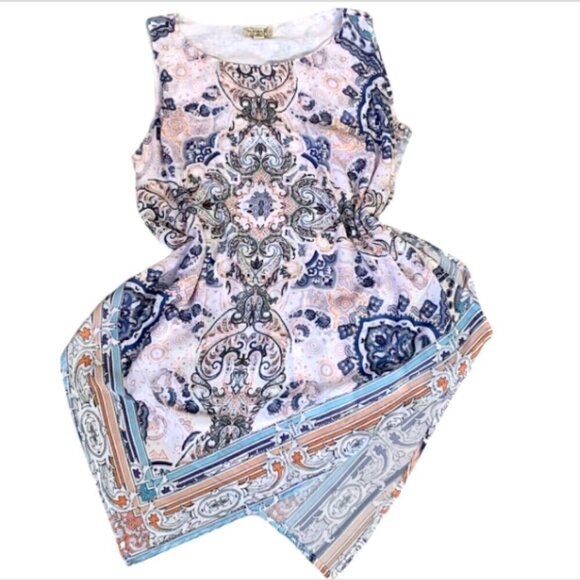 One World Sleeveless Asymmetric Hem Tank Top Blouse Sz L 4E - Picture 2 of 8